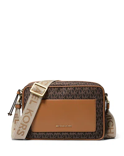 Michael Kors Michael  Signature Maeve Large East West Pocket Crossbody In Brown/acorn