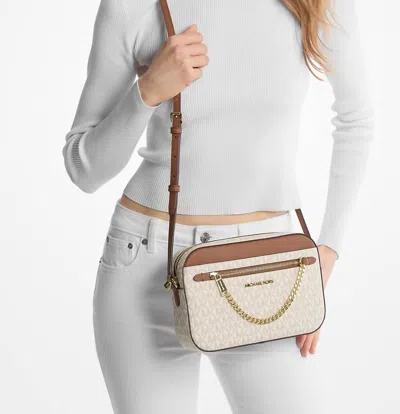 Michael Kors Jet Set Large Logo Crossbody Bag In Vanilla In White