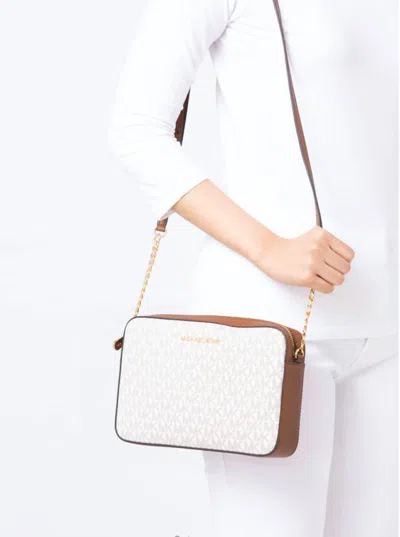 Michael Kors Jet Set Large Logo Crossbody Bag In Vanilla In White