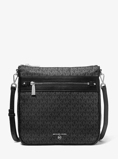 Michael Kors Jet Set Large Logo Print Woven Crossbody Bag In Black