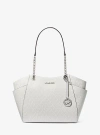 Shop Michael Kors Jet Set Large Logo Shoulder Bag In Silver