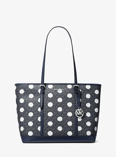 Michael Kors Jet Set Large Polka Dot Signature Logo Tote Bag In Blue