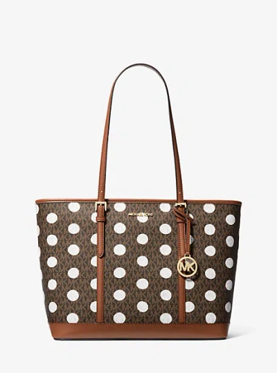 Michael Kors Jet Set Large Polka Dot Signature Logo Tote Bag In Brown