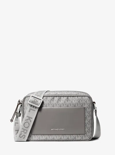 Michael Kors Jet Set Large Printed Signature Logo Crossbody Bag In Gray