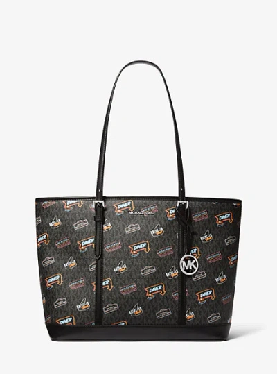 Michael Kors Jet Set Large Printed Signature Logo Tote Bag In Black