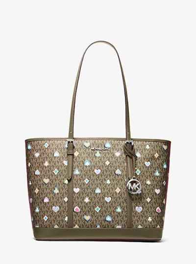 Michael Kors Jet Set Large Printed Signature Logo Tote Bag In Green
