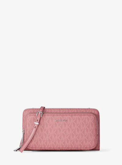 Michael Kors Jet Set Large Signature Logo Continental Crossbody Bag In Pink