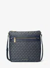 Michael Kors Jet Set Large Signature Logo Print Woven Crossbody Bag In Blue