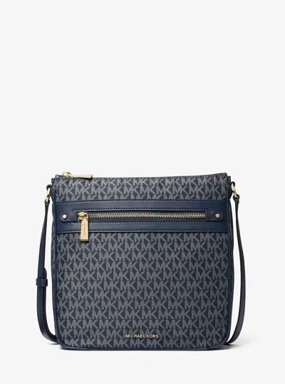 Michael Kors Jet Set Large Signature Logo Print Woven Crossbody Bag In Blue
