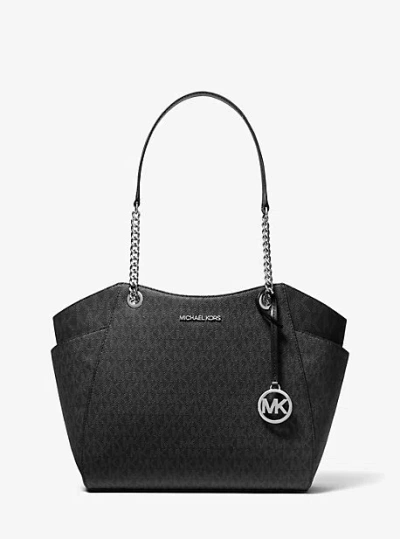 Michael Kors Jet Set Large Signature Logo Shoulder Bag In Black
