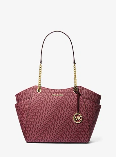 Michael Kors Jet Set Large Signature Logo Shoulder Bag In Red