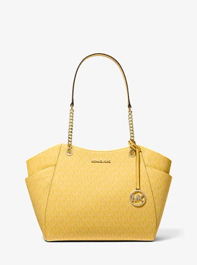 Michael Kors Jet Set Large Signature Logo Shoulder Bag In Yellow
