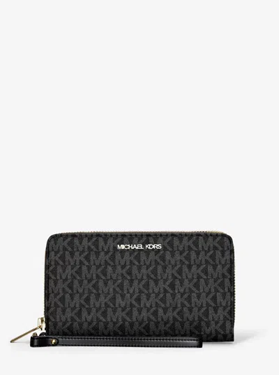 Michael Kors Jet Set Large Signature Logo Smartphone Wallet In Black