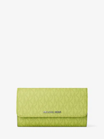 Michael Kors Jet Set Large Signature Logo Tri-fold Wallet In Green