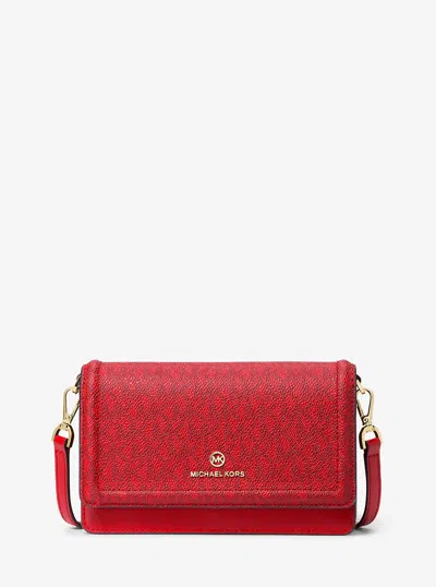 Michael Kors Jet Set Leather And Signature Logo Convertible Crossbody Bag In Red