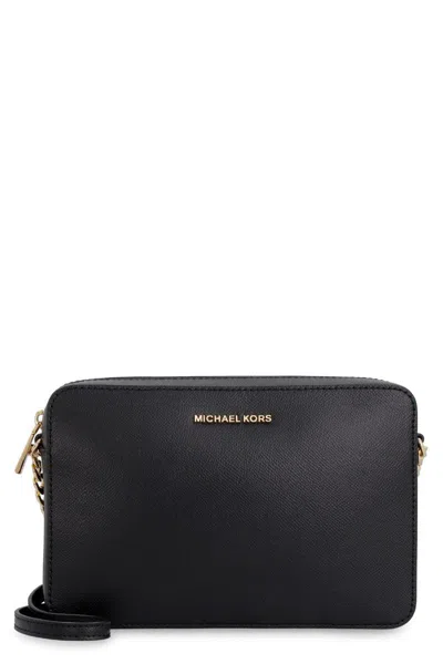 Michael Kors Jet Set Leather Crossbody Bag In Black
