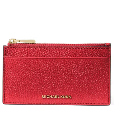 Michael Kors Jet Set Leather Zip Key Card Case In Red