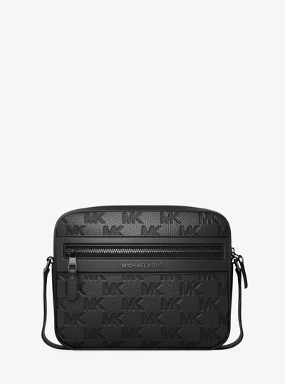 Michael Kors Jet Set Logo Embossed Leather Crossbody Bag In Black