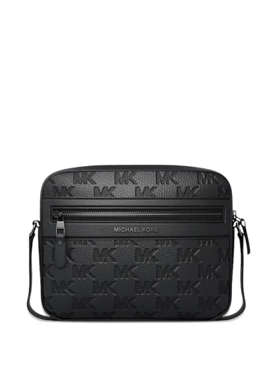 Michael Kors Jet Set Logo Embossed Shoulder Bag In Black