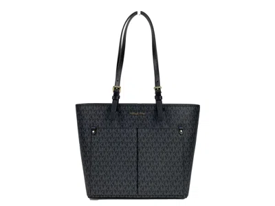 Michael Kors Jet Set Medium Black Double Pocket Tote Bag In Multi