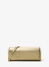 Michael Kors Jet Set Medium Embellished Metallic Leather Clutch In Gold