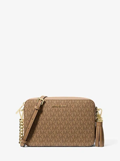 Michael Kors Jet Set Medium Logo Camera Bag In Natural
