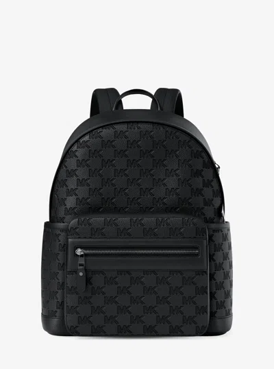 Michael Kors Jet Set Medium Logo Debossed Pebbled Leather Backpack In Black