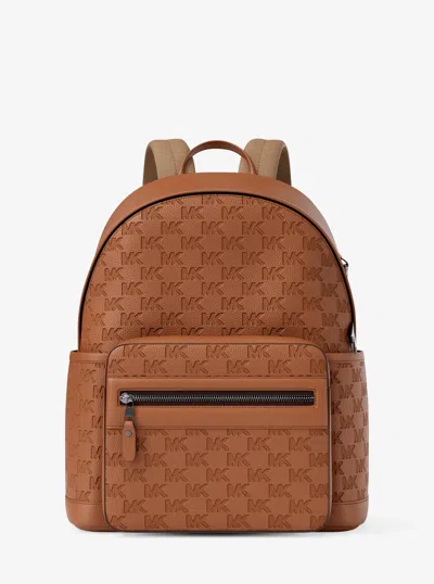 Michael Kors Jet Set Medium Logo Debossed Pebbled Leather Backpack In Brown