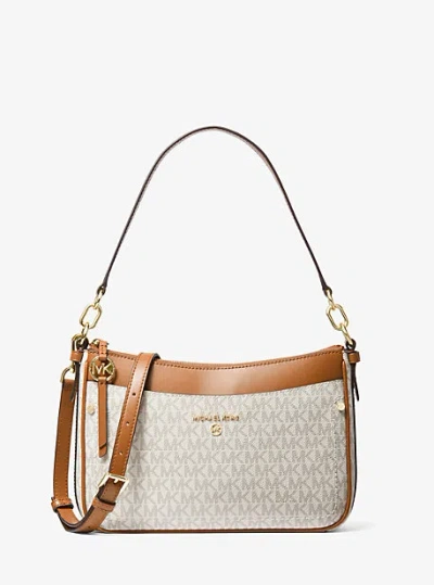 Michael Kors Jet Set Medium Logo Shoulder Bag In Natural