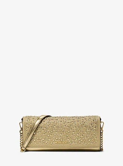 Michael Kors Jet Set Medium Metallic Leather Clutch In Gold