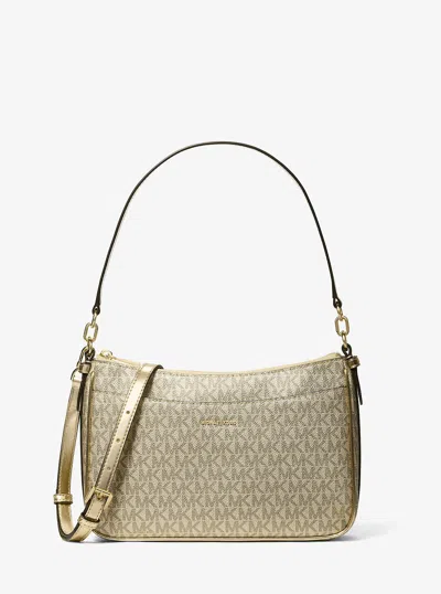 Michael Kors Jet Set Medium Metallic Signature Logo Convertible Crossbody Bag In Gold
