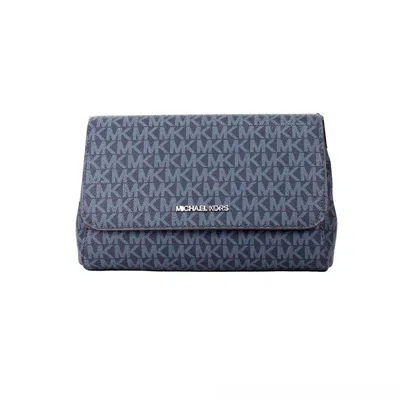Michael Kors Jet Set Medium Navy Blue Pvc Convertible Pouchette Crossbody Bag