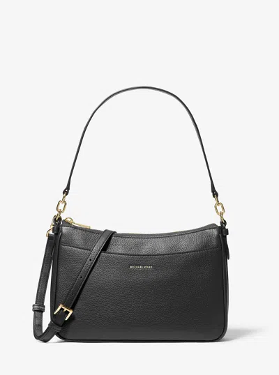 Michael Kors Jet Set Medium Pebbled Leather Convertible Crossbody Bag In Black