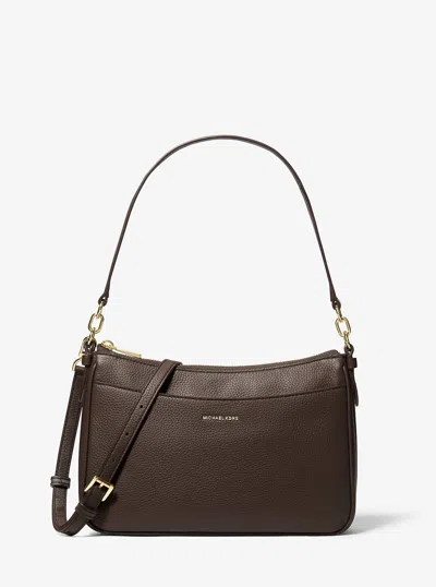 Michael Kors Jet Set Medium Pebbled Leather Convertible Crossbody Bag In Brown