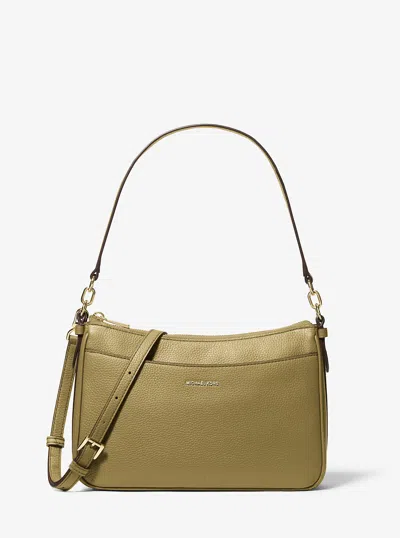 Michael Kors Jet Set Medium Pebbled Leather Convertible Crossbody Bag In Green