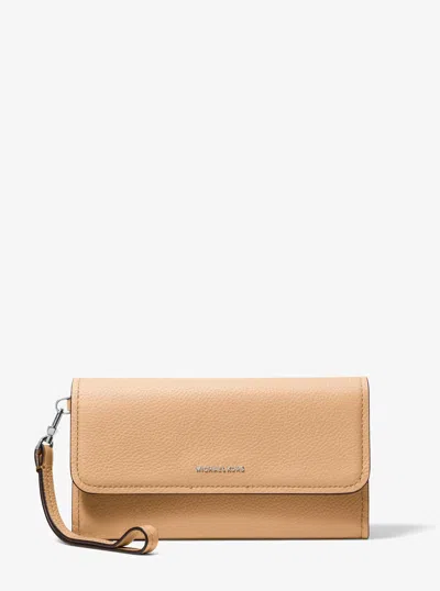 Michael Kors Jet Set Medium Pebbled Leather Convertible Wristlet In Brown
