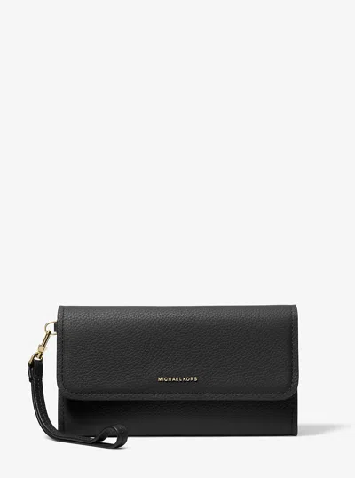 Michael Kors Jet Set Medium Pebbled Leather Smartphone Wristlet In Black