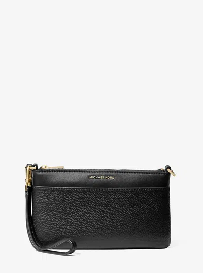 Michael Kors Jet Set Medium Pebbled Leather Wristlet In Black