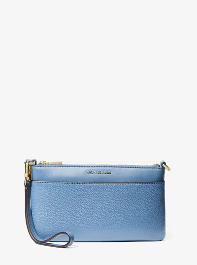 Michael Kors Jet Set Medium Pebbled Leather Wristlet In Blue