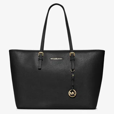 Michael Kors Jet Set Medium Saffiano Leather Travel Tote In Black