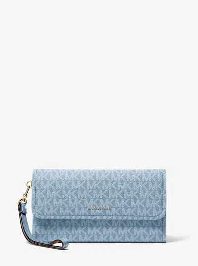 Michael Kors Jet Set Medium Signature Logo Convertible Wristlet In Blue