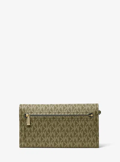 Michael Kors Jet Set Medium Signature Logo Convertible Wristlet In Green