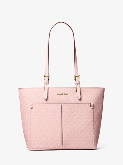 Michael Kors Jet Set Medium Signature Logo Pocket Tote Bag In Pink