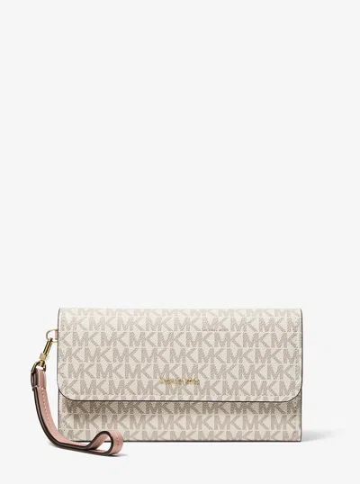 Michael Kors Jet Set Medium Signature Logo Smartphone Wristlet In Red