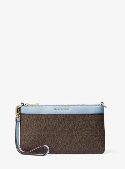 Michael Kors Jet Set Medium Signature Logo Wristlet In Blue