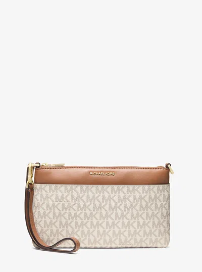 Michael Kors Jet Set Medium Signature Logo Wristlet In Sand
