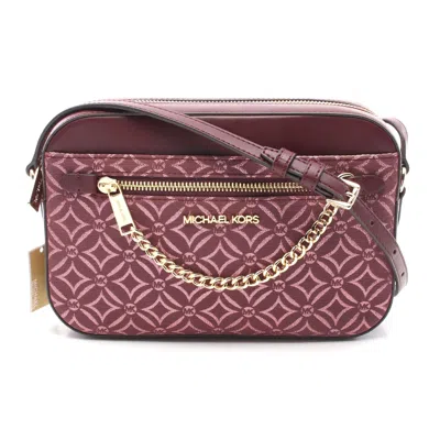 Michael Kors Jet Set Metallic Logo Jacquard Crossbody Bag In Brown