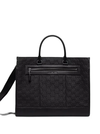 Michael Kors Jet Set Monogram-print Leather Tote Bag In Black