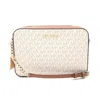 Michael Kors Jet Set Pvc Canvas Leather Shoulder Bag In White