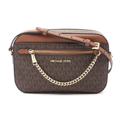 Michael Kors Jet Set Pvc Leather Shoulder Bag In Brown